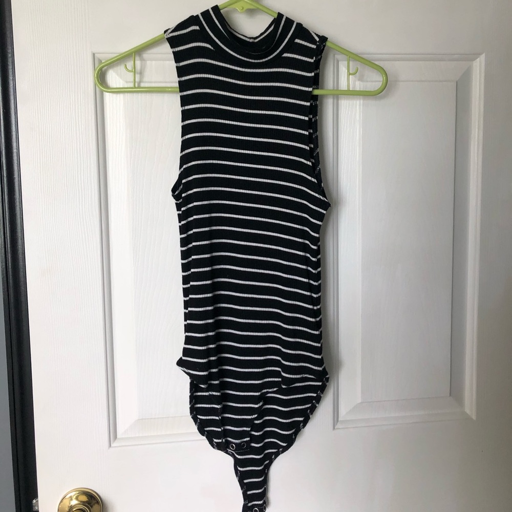 American Eagle Black and White Stripe Bodysuit